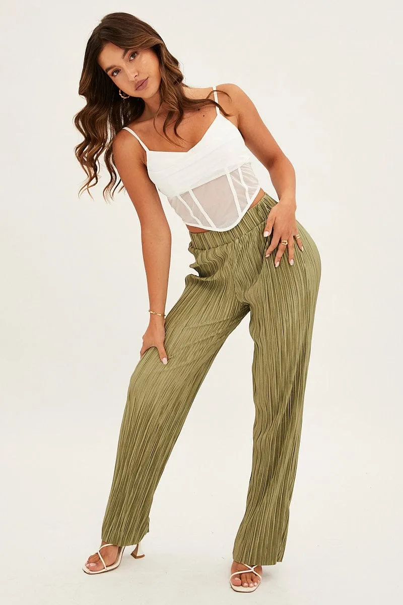 Green Plisse Pants Wide Leg sold by Ally Fashion