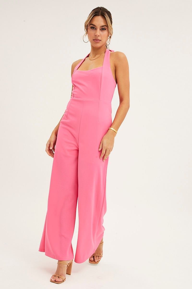 Pink Sleeveless Jumpsuit Wide Leg sold by Ally Fashion