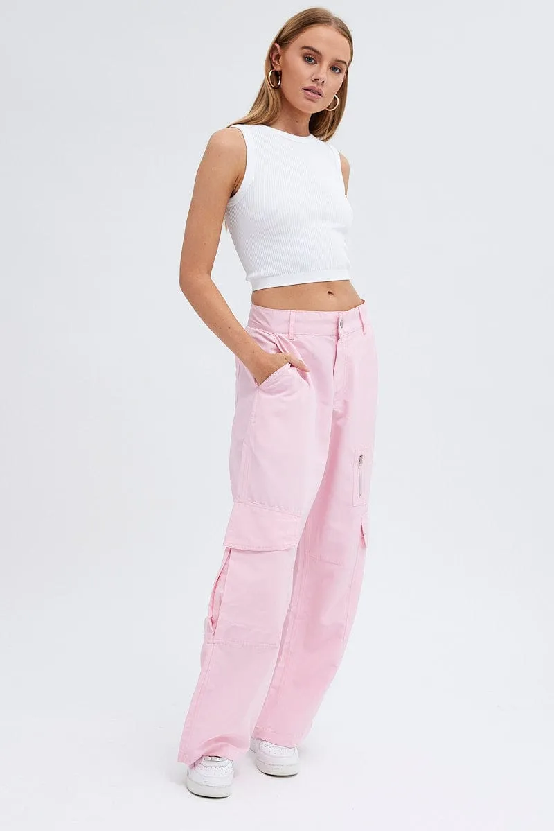 Pink Cargo Pants Mid-Rise Wide Leg Parachute sold by Ally Fashion product image thumbnail 3