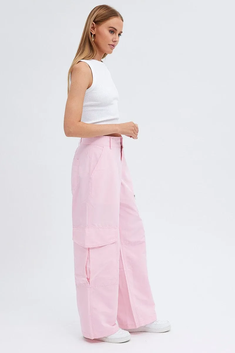 Pink Cargo Pants Mid-Rise Wide Leg Parachute sold by Ally Fashion product image thumbnail 4