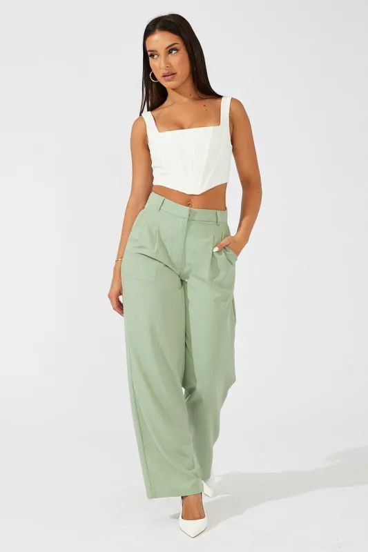 Green Wide Leg Pants High Rise sold by Ally Fashion