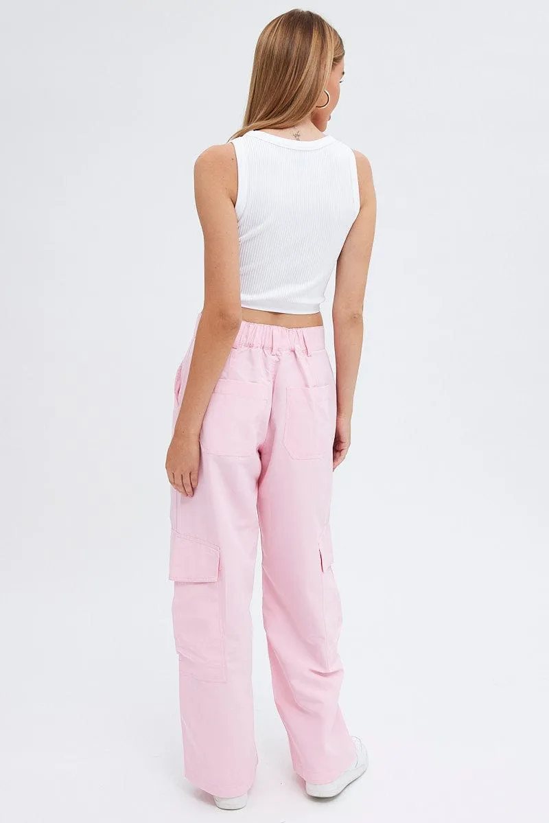Pink Cargo Pants Mid-Rise Wide Leg Parachute sold by Ally Fashion product image thumbnail 5