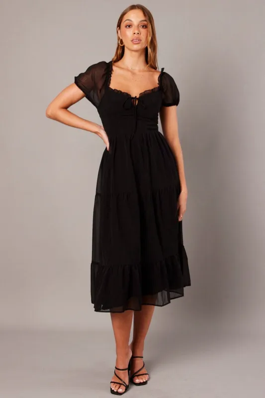 Black Midi Dress Puff Sleeve sold by Ally Fashion
