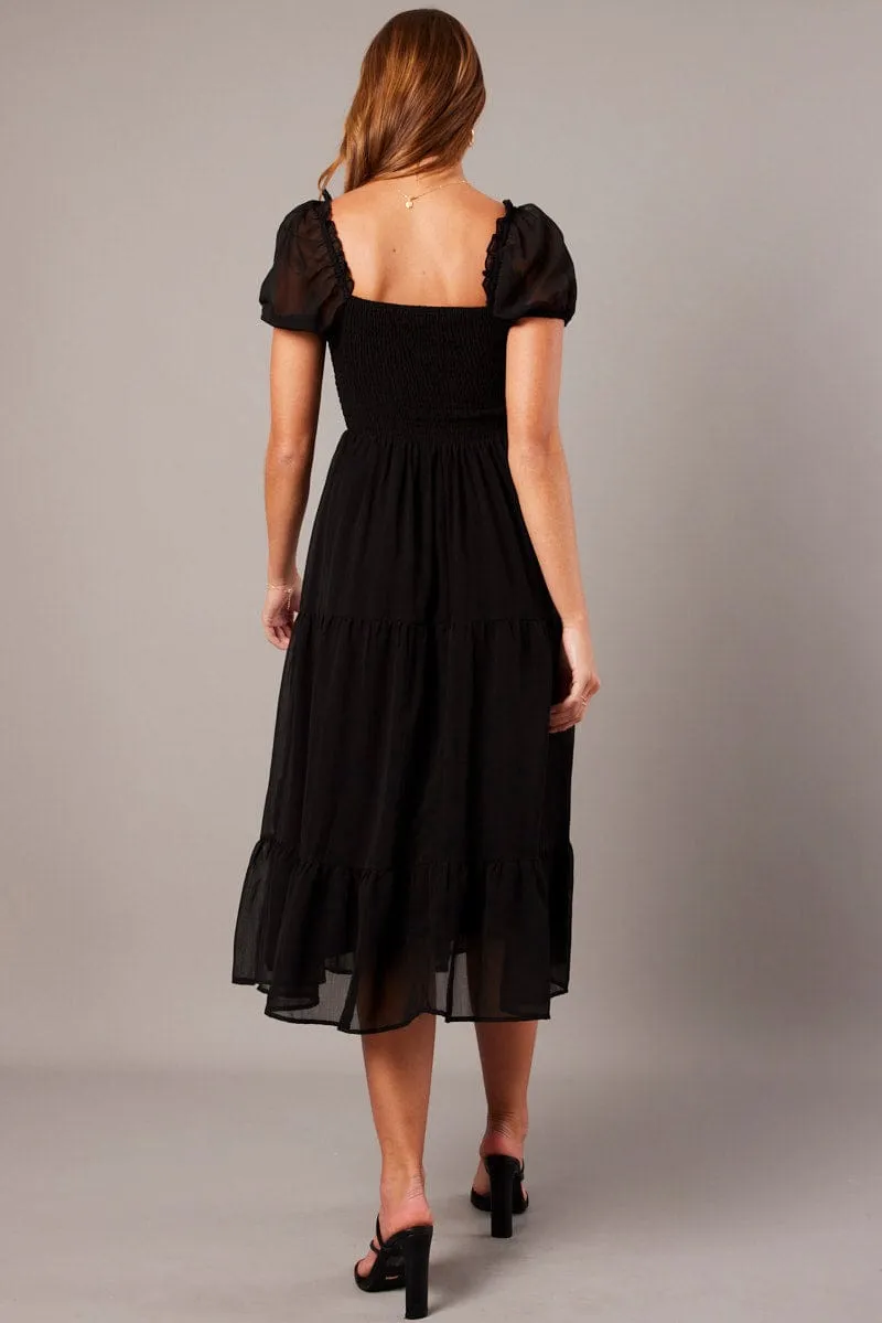 Black Midi Dress Puff Sleeve sold by Ally Fashion product image thumbnail 5
