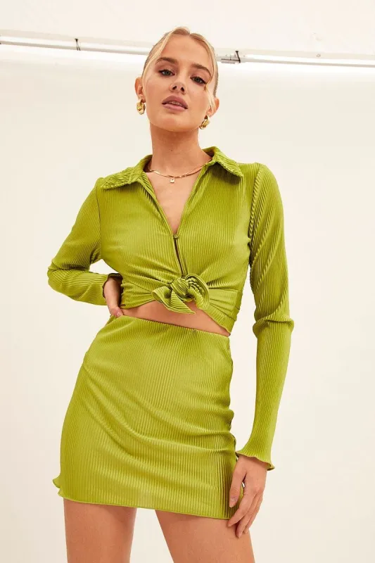 Green Mini Skirt Plisse Satin sold by Ally Fashion