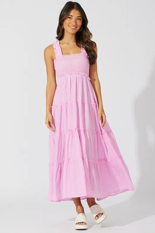 Pink Maxi Dress Sleeveless Tiered sold by Ally Fashion