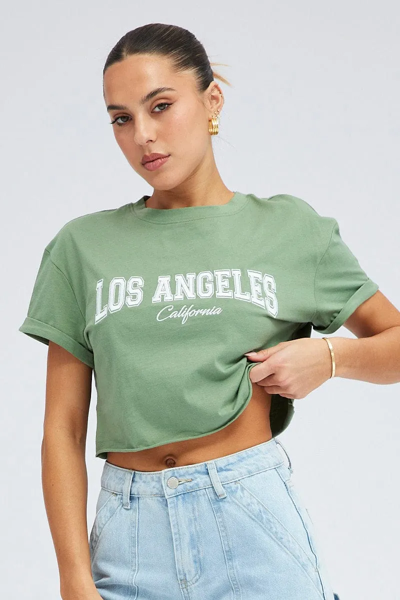 Green Graphic T Shirt Short Sleeve Crew Neck sold by Ally Fashion product image thumbnail 3