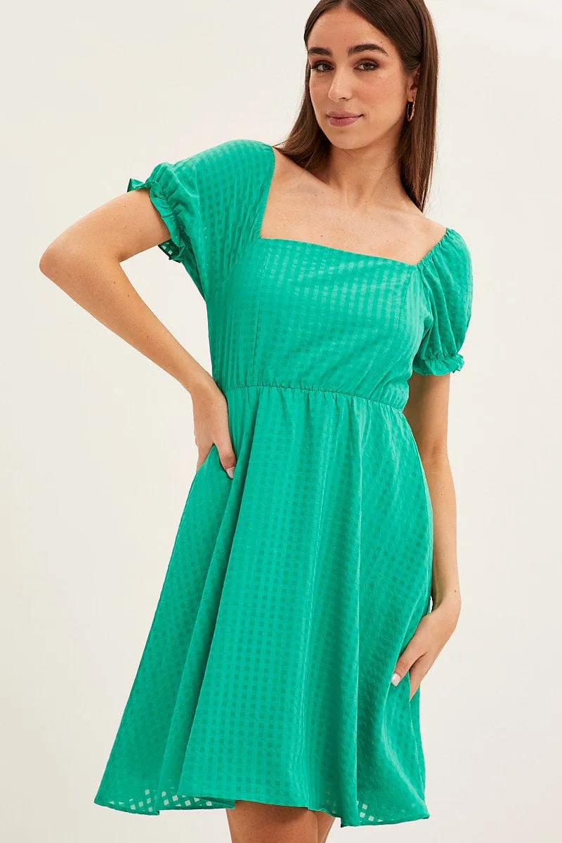Green Square Neck Puff Sleeve Skater Dress sold by Ally Fashion product image thumbnail 3