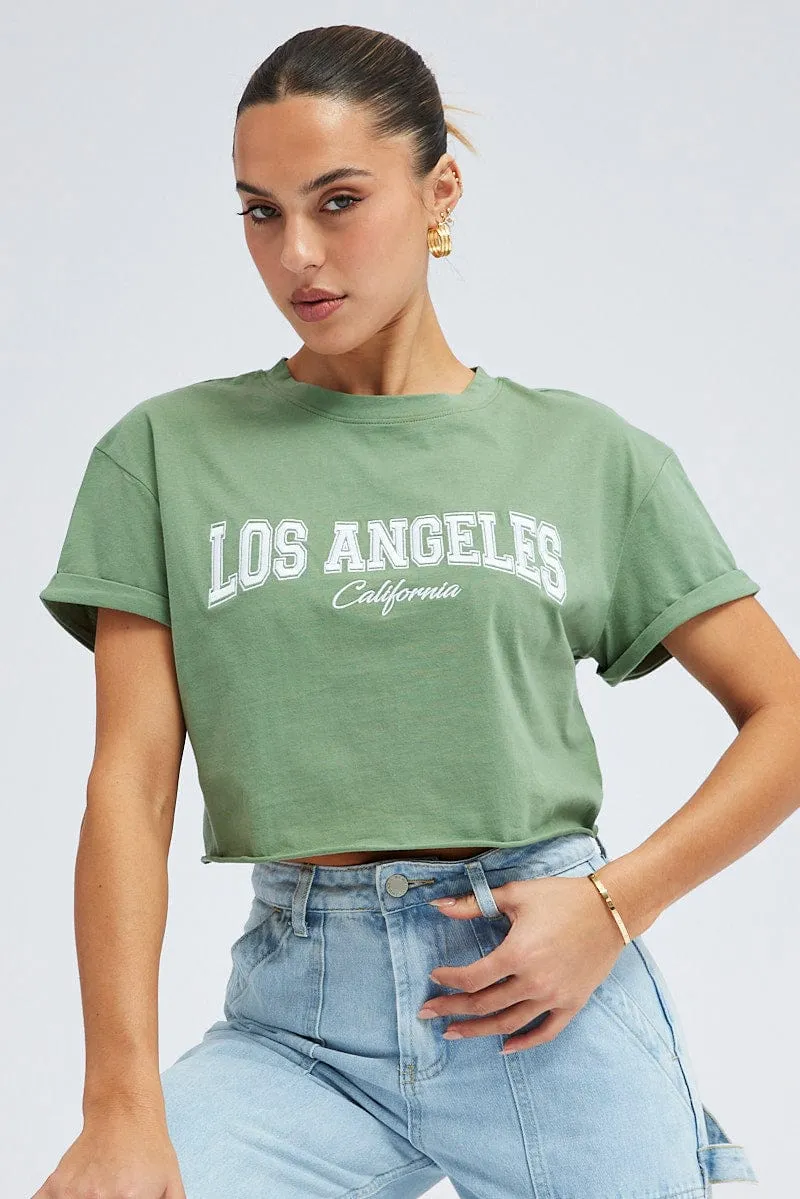 Green Graphic T Shirt Short Sleeve Crew Neck sold by Ally Fashion