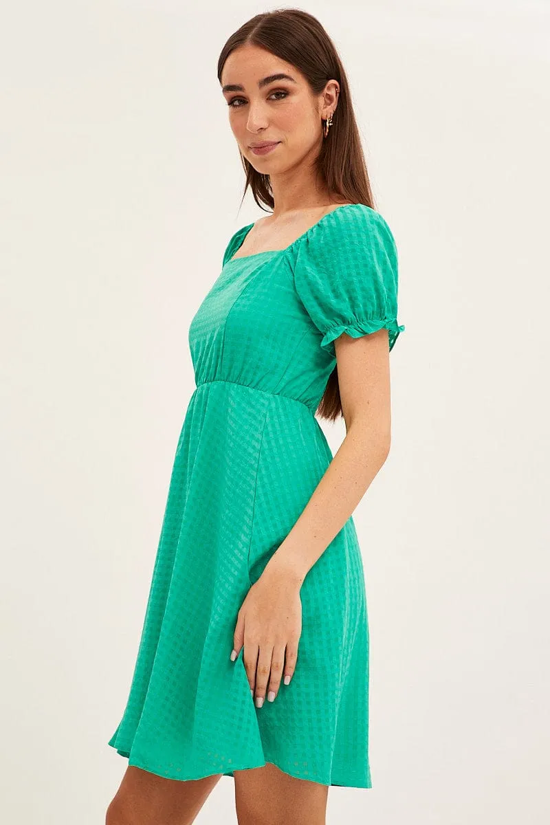 Green Square Neck Puff Sleeve Skater Dress sold by Ally Fashion product image thumbnail 4