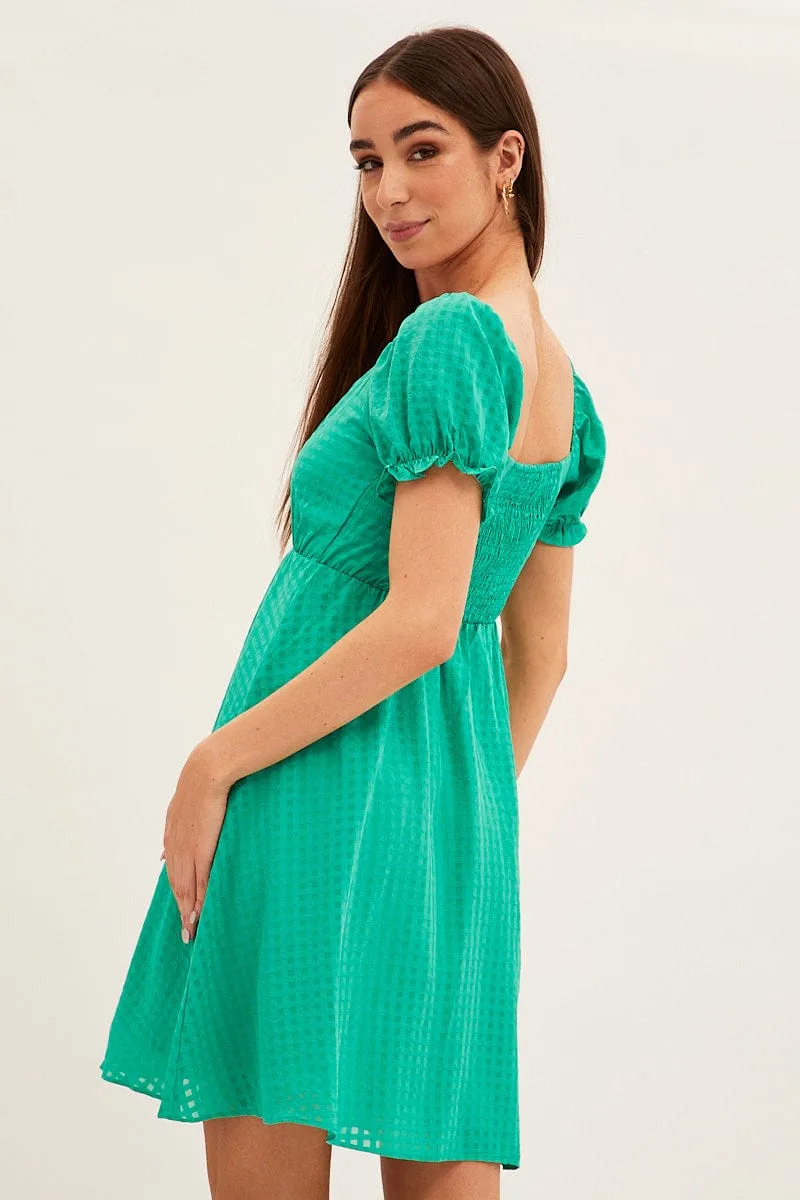 Green Square Neck Puff Sleeve Skater Dress sold by Ally Fashion product image thumbnail 5