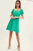 Green Square Neck Puff Sleeve Skater Dress sold by Ally Fashion
