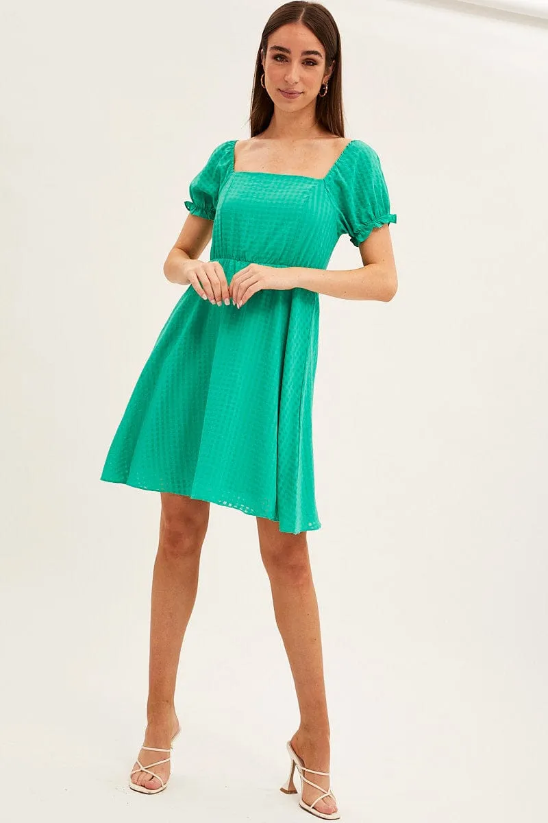 Green Square Neck Puff Sleeve Skater Dress sold by Ally Fashion product image thumbnail 2