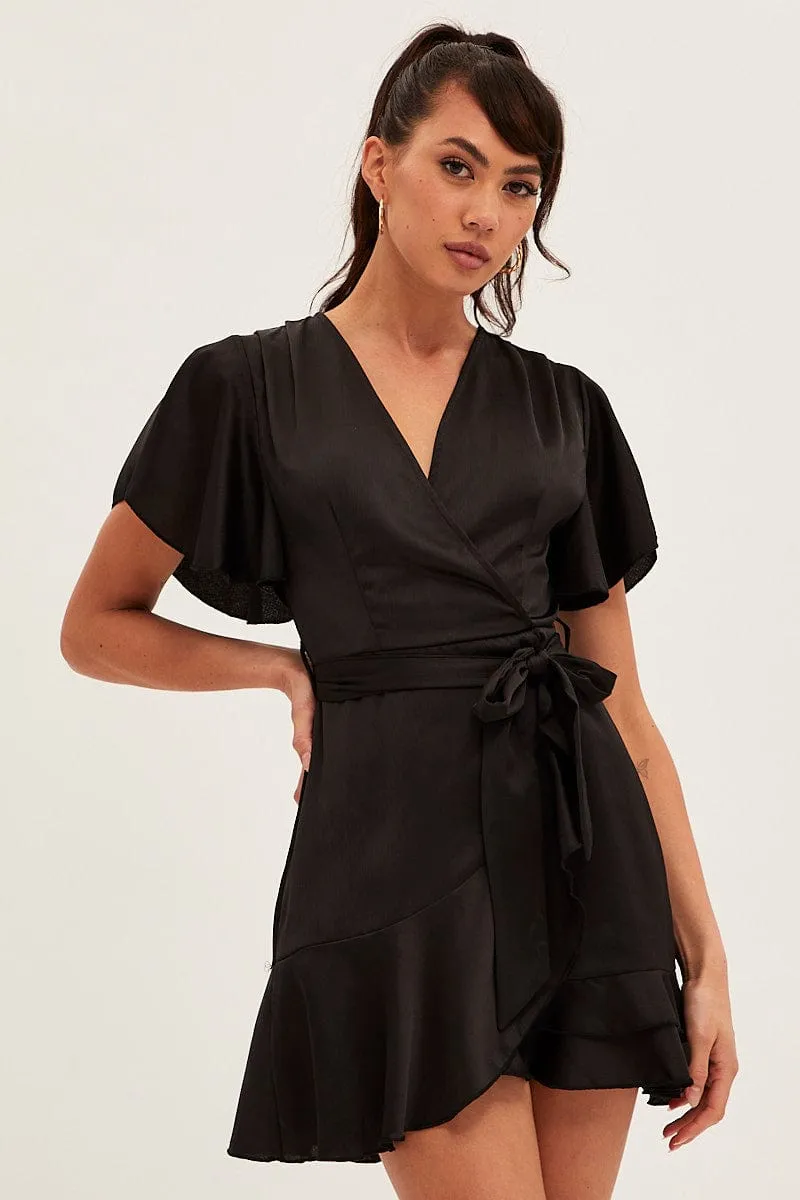 Black Wrap Dress Evening Satin sold by Ally Fashion
