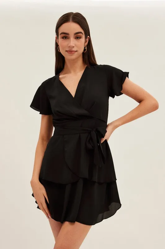 Black Short Sleeve Mini Skater Dress sold by Ally Fashion