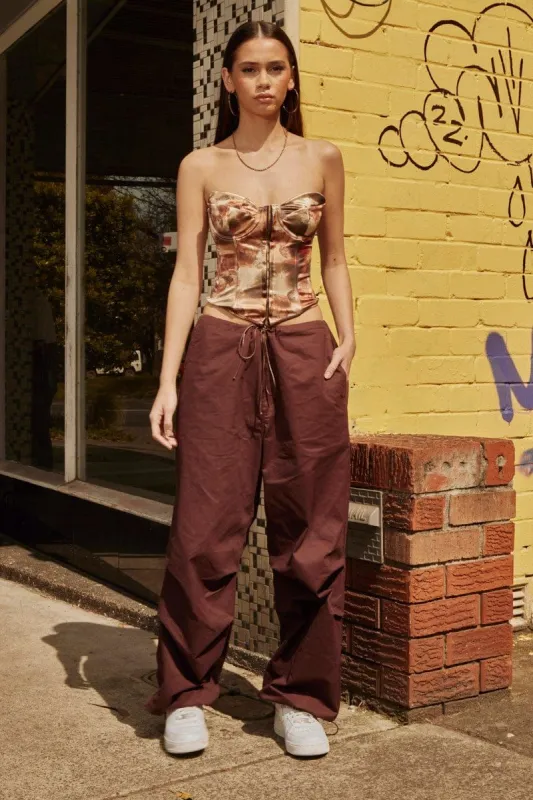 Brown Cargo Parachute Low Rise Pants sold by Ally Fashion