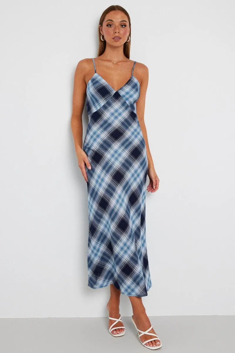 Multi Check Maxi Slip Dress Bias Cut sold by Ally Fashion product image thumbnail 2