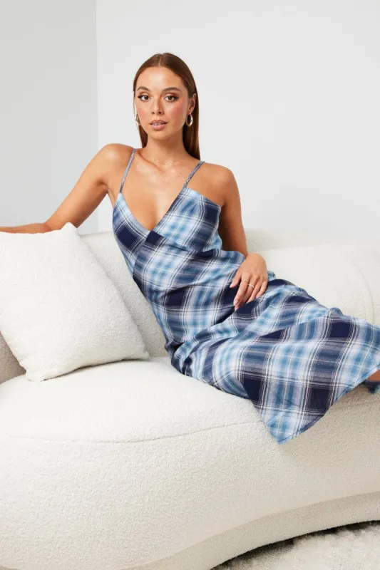 Multi Check Maxi Slip Dress Bias Cut sold by Ally Fashion