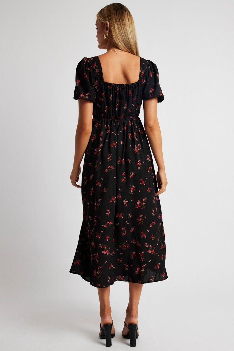 Black Ditsy Midi Dress Short Sleeve Side Split sold by Ally Fashion product image thumbnail 5
