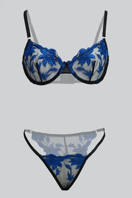 Blue Embroidered Lingerie Set sold by Ally Fashion
