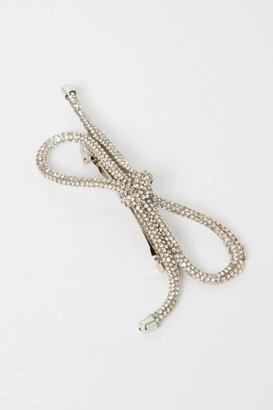 Silver Diamonte Bow Hair Clip sold by Ally Fashion