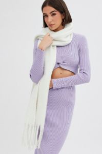 White Chunky Fluffy Tassel Scarf sold by Ally Fashion