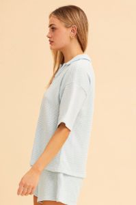 Blue Sabine Oversized Textured Lounge Short Sleeve Top sold by Ally Fashion
