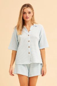 Blue Sabine Oversized Textured Lounge Short Sleeve Top sold by Ally Fashion