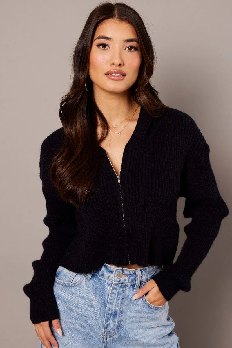 Black Knit Cardigan Long Sleeve Hooded sold by Ally Fashion product image thumbnail 3