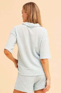 Blue Sabine Oversized Textured Lounge Short Sleeve Top sold by Ally Fashion