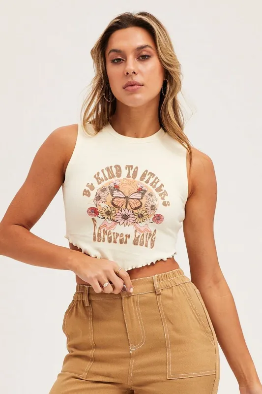 White Lettuce Scarf Hem Cropped Tank sold by Ally Fashion