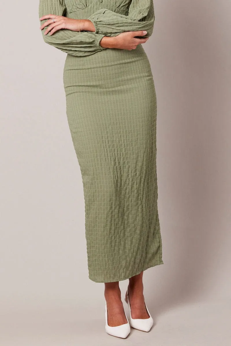 Green Midi Skirt High Rise Textured Fabric sold by Ally Fashion product image thumbnail 3