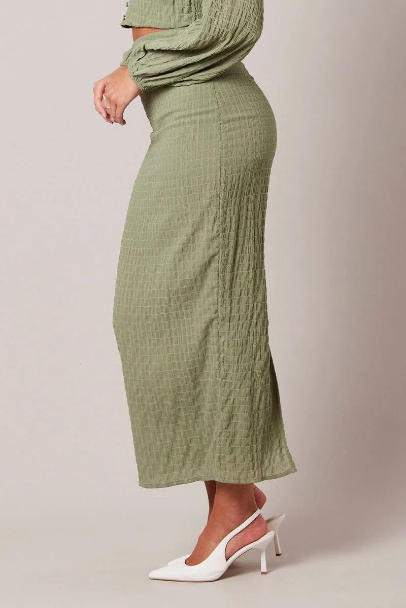 Green Midi Skirt High Rise Textured Fabric sold by Ally Fashion product image thumbnail 4