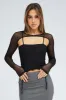 Black Garter Corset Shrug Long Sleeve Mesh sold by Ally Fashion