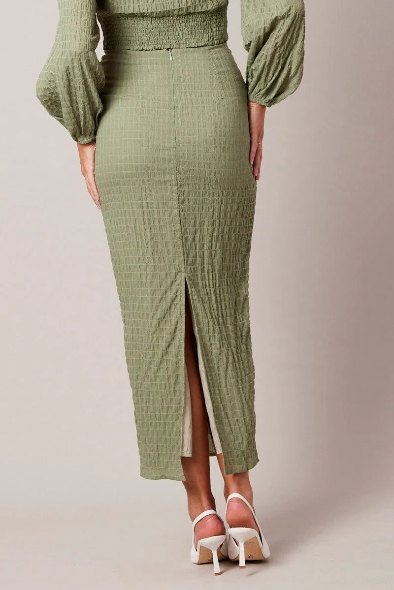 Green Midi Skirt High Rise Textured Fabric sold by Ally Fashion product image thumbnail 5