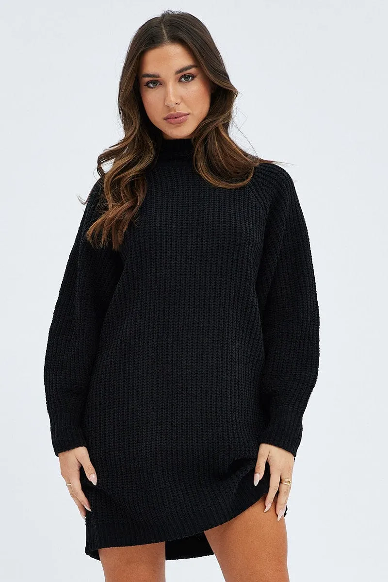 Black Knit Dress High Neck Oversized Chenille sold by Ally Fashion product image thumbnail 3