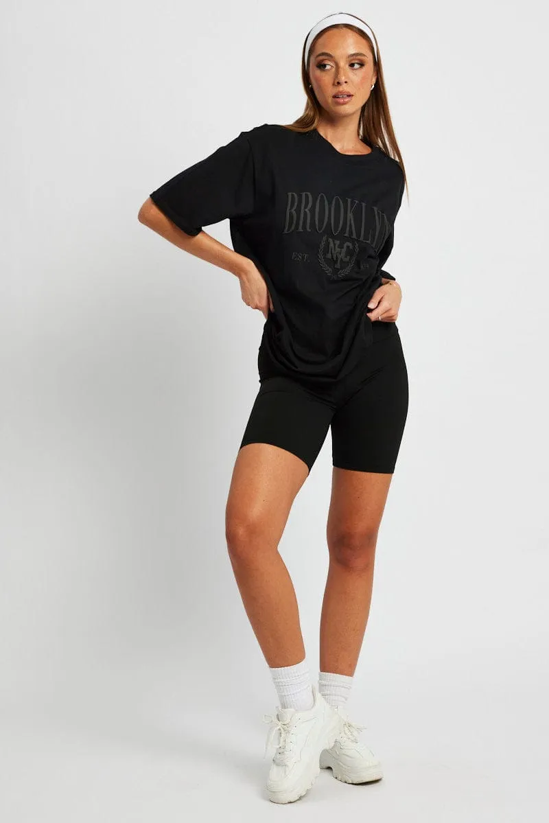Black Graphic Tee Short Sleeve sold by Ally Fashion product image thumbnail 2
