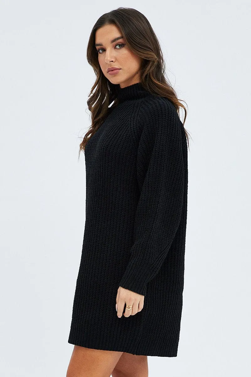Black Knit Dress High Neck Oversized Chenille sold by Ally Fashion product image thumbnail 4