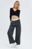 Grey Wide Leg Pants Turn Down Waist Low Rise sold by Ally Fashion