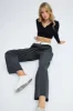 Grey Wide Leg Pants Turn Down Waist Low Rise sold by Ally Fashion