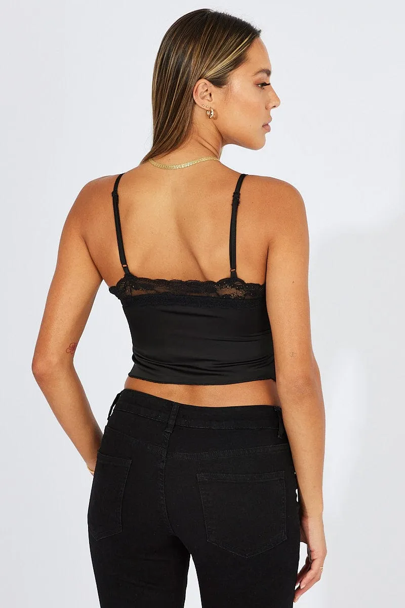 Black Satin Cami Lace Trim Neck sold by Ally Fashion product image thumbnail 5