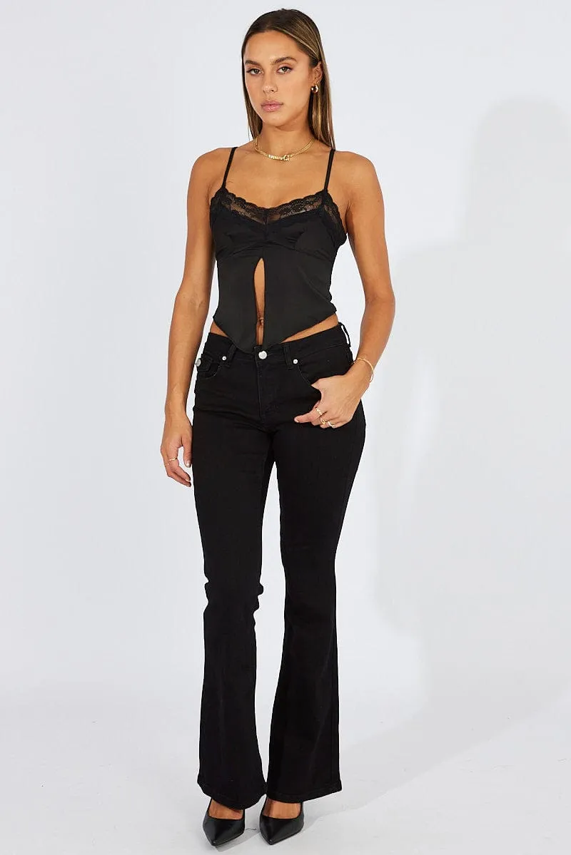Black Satin Cami Lace Trim Neck sold by Ally Fashion product image thumbnail 3