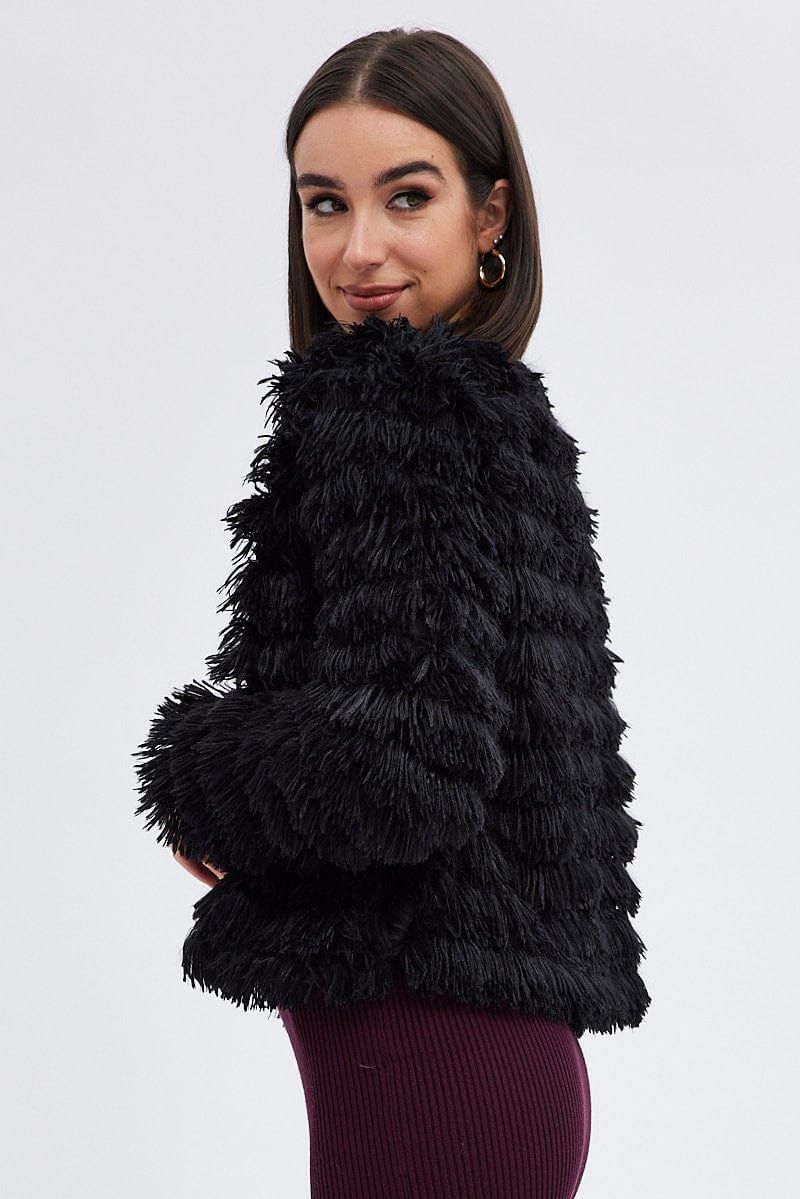 Black Shag Faux Fur Jacket sold by Ally Fashion product image thumbnail 4