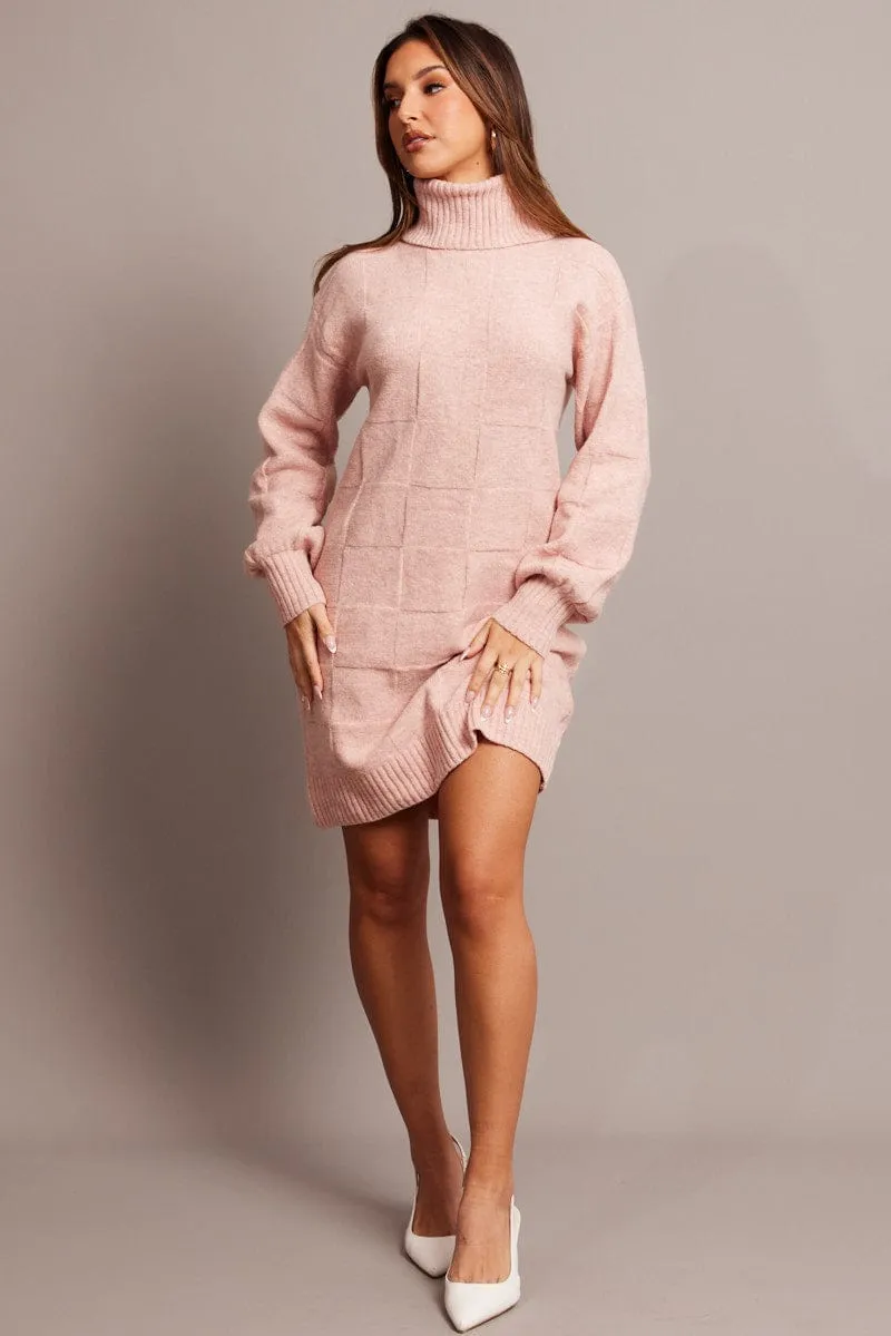Pink Knit Dress Long Sleeve Turtle Neck sold by Ally Fashion product image thumbnail 2