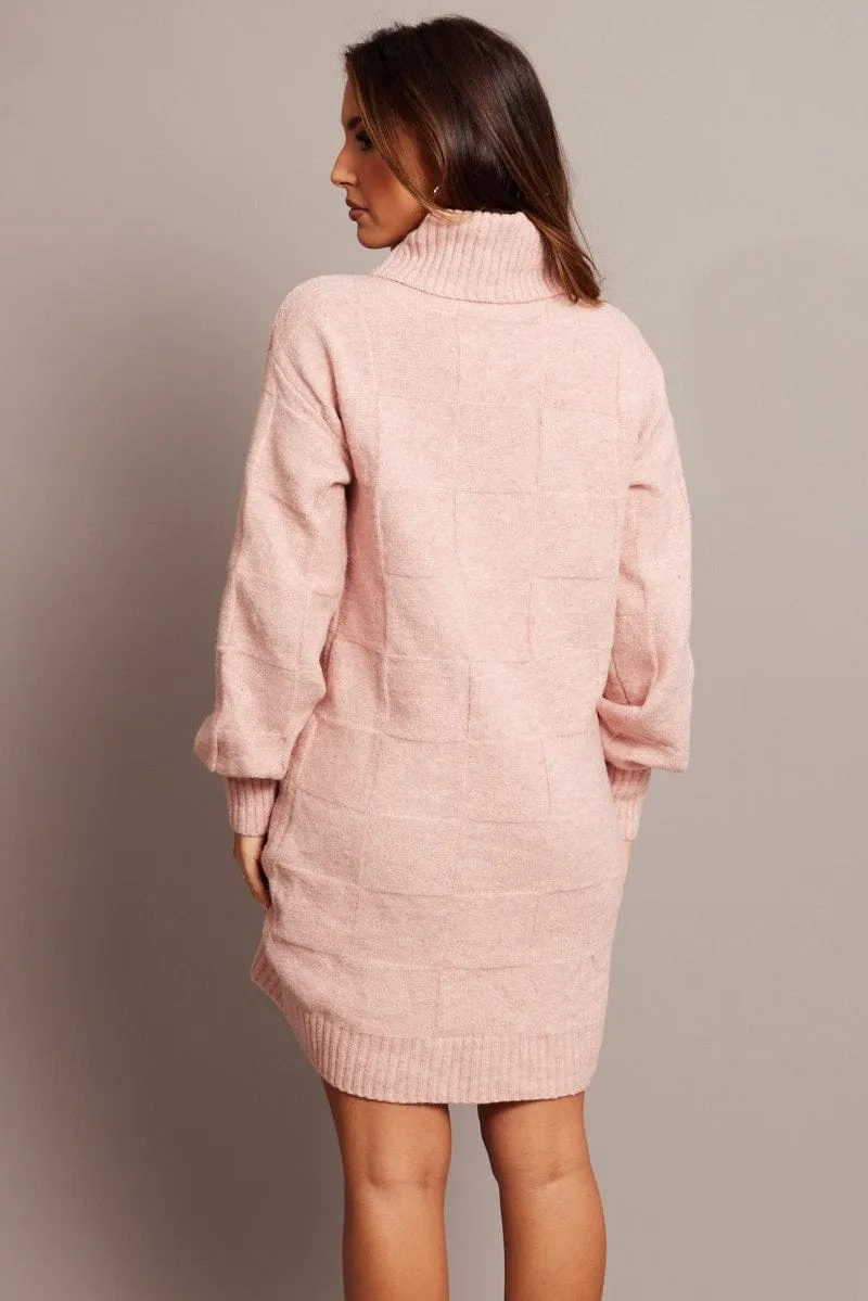 Pink Knit Dress Long Sleeve Turtle Neck sold by Ally Fashion product image thumbnail 5