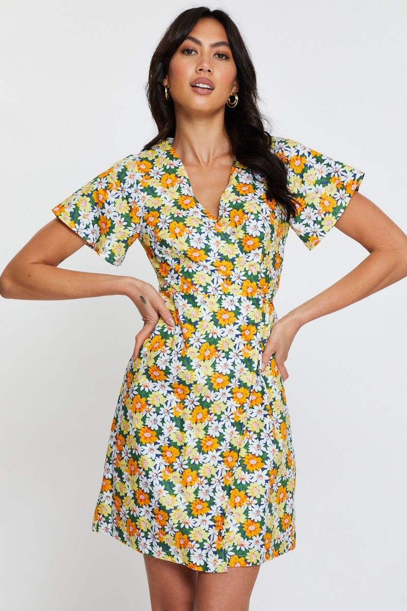Print Fit And Flare Dress Short Sleeve V Neck sold by Ally Fashion