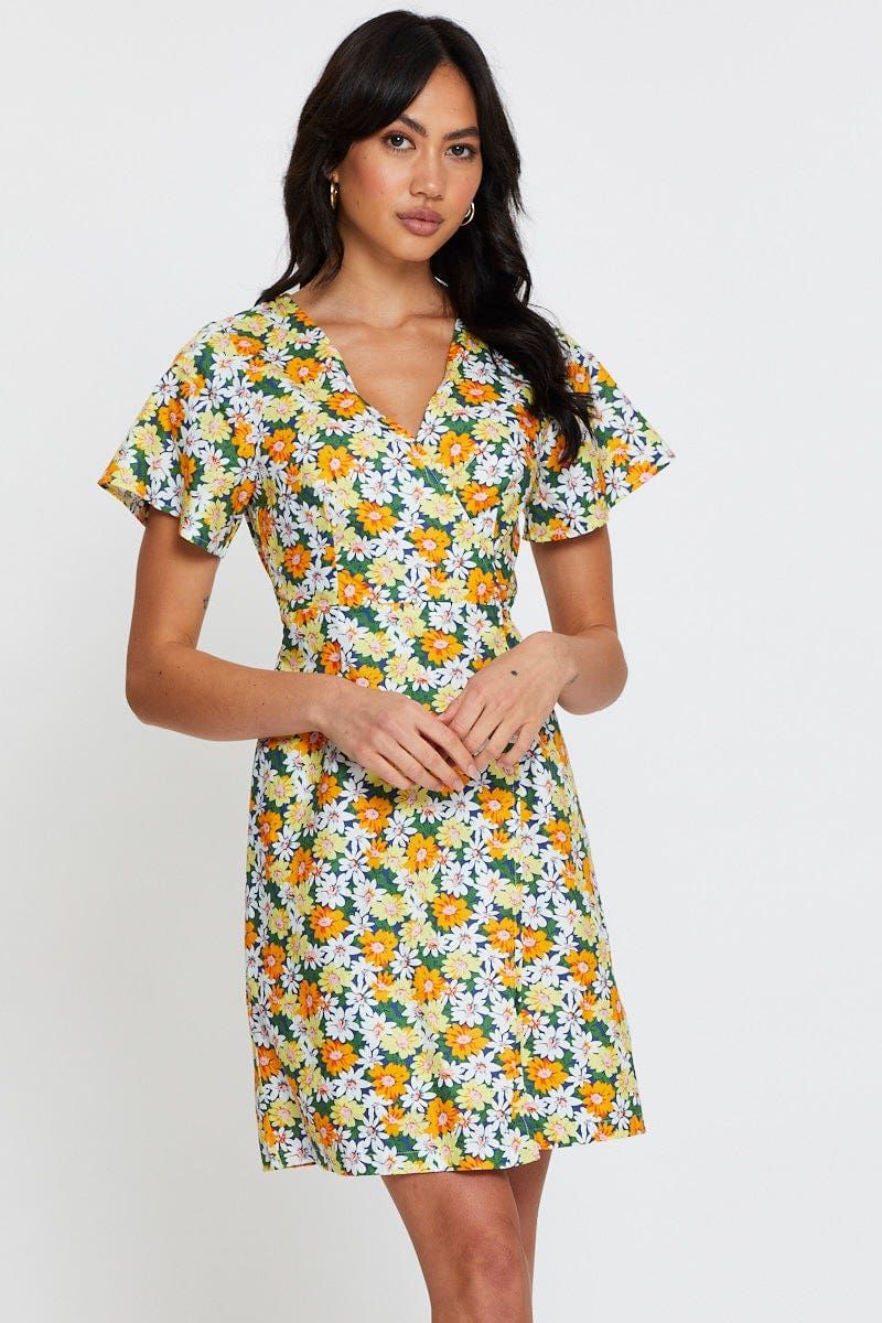 Print Fit And Flare Dress Short Sleeve V Neck sold by Ally Fashion product image thumbnail 3