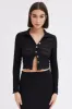 Black Crop Shirt Long Sleeve Collar Textured sold by Ally Fashion