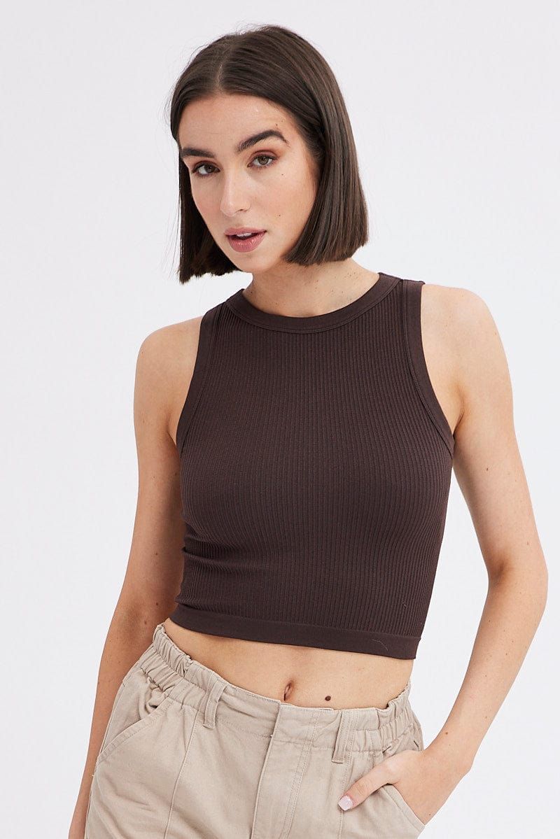 Brown Tank Top Crew Neck Seamless sold by Ally Fashion product image thumbnail 3