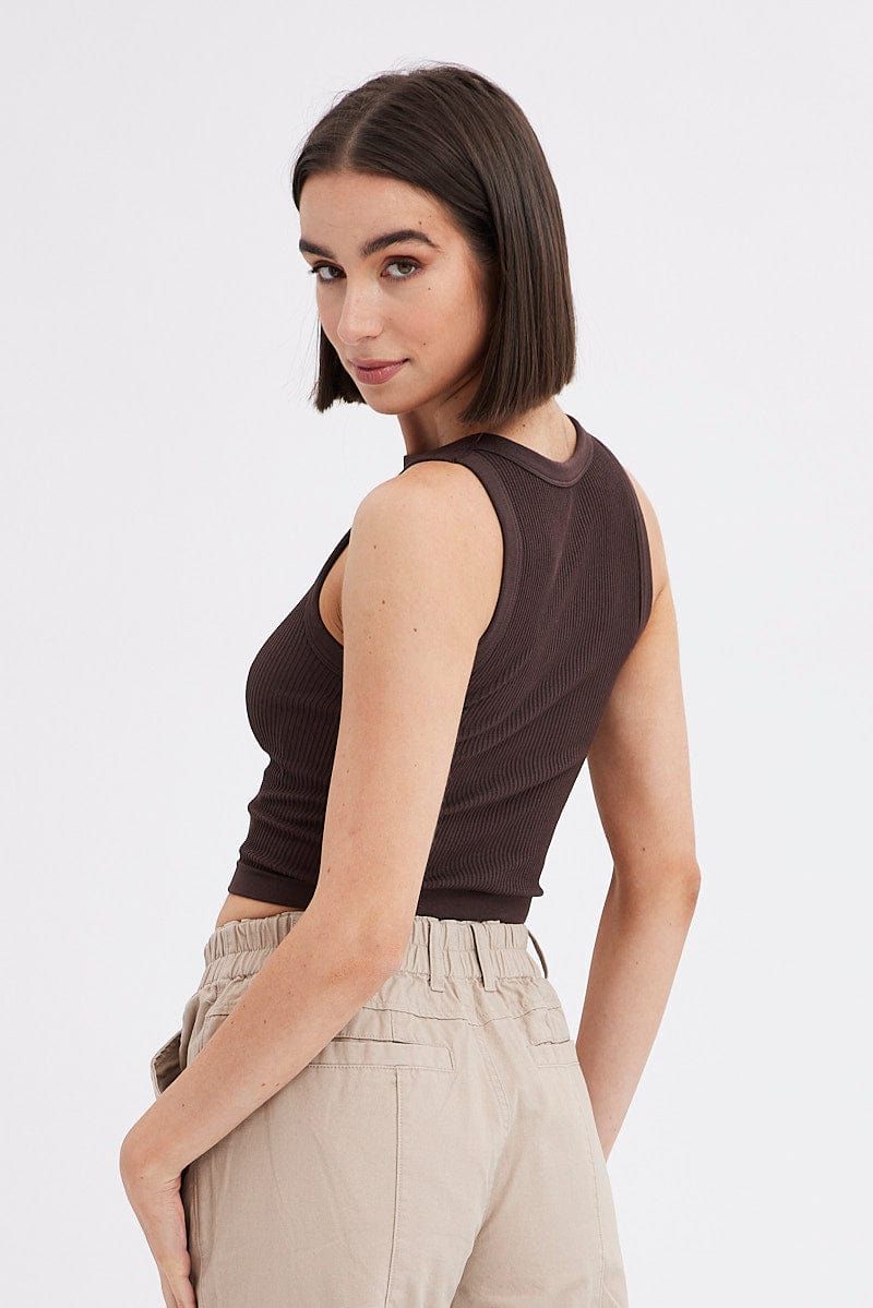Brown Tank Top Crew Neck Seamless sold by Ally Fashion product image thumbnail 5